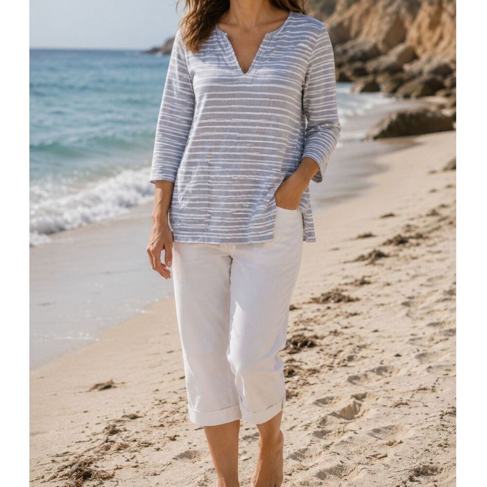 2 for $20 Liz Claiborne Weekend Striped Beachy Tunic Top Relaxed Vacation